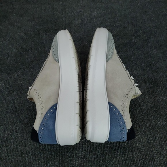 Geox Respira Shoes Womens Size 10 Beige Blue Suede Leather Platform‎ Brogue - Picture 6 of 15
